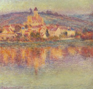 The painting Vetheuil at Sunset